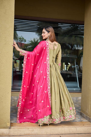 Party Wear Green Color Pure Rangoli Silk With Heavy Embroidery Sequence Work Beautiful Gown
