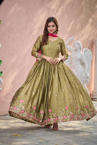 Party Wear Green Color Pure Rangoli Silk With Heavy Embroidery Sequence Work Beautiful Gown