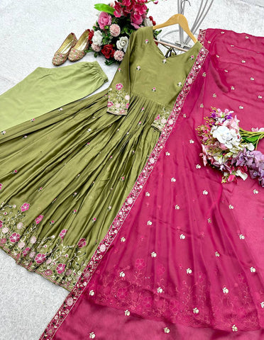 Party Wear Green Color Pure Rangoli Silk With Heavy Embroidery Sequence Work Beautiful Gown