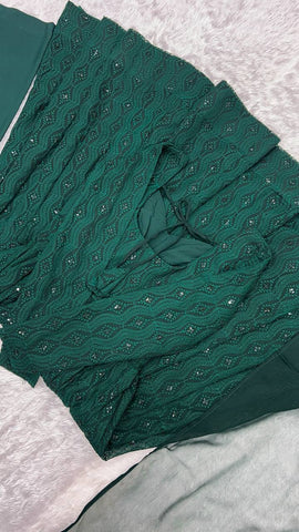 Function Wear Green Color Soft Faux Georgette With Lucknowi Sequin Work Anarkali Gown