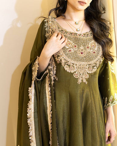 Party Wear Green Color Embroidery With Sequence Work Designer Sharara Suit