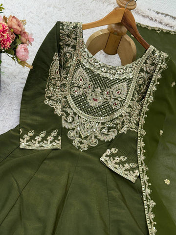 Party Wear Green Color Embroidery With Sequence Work Designer Sharara Suit