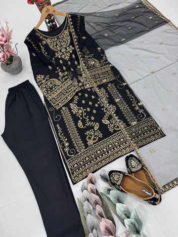 Latest Designer Black Color Heavy Natural Crepe Heavy Embroidered Sequin Work Salwar Suit