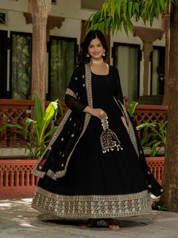 Wedding Wear Black Color Heavy Embroidery Work Beautiful Gown