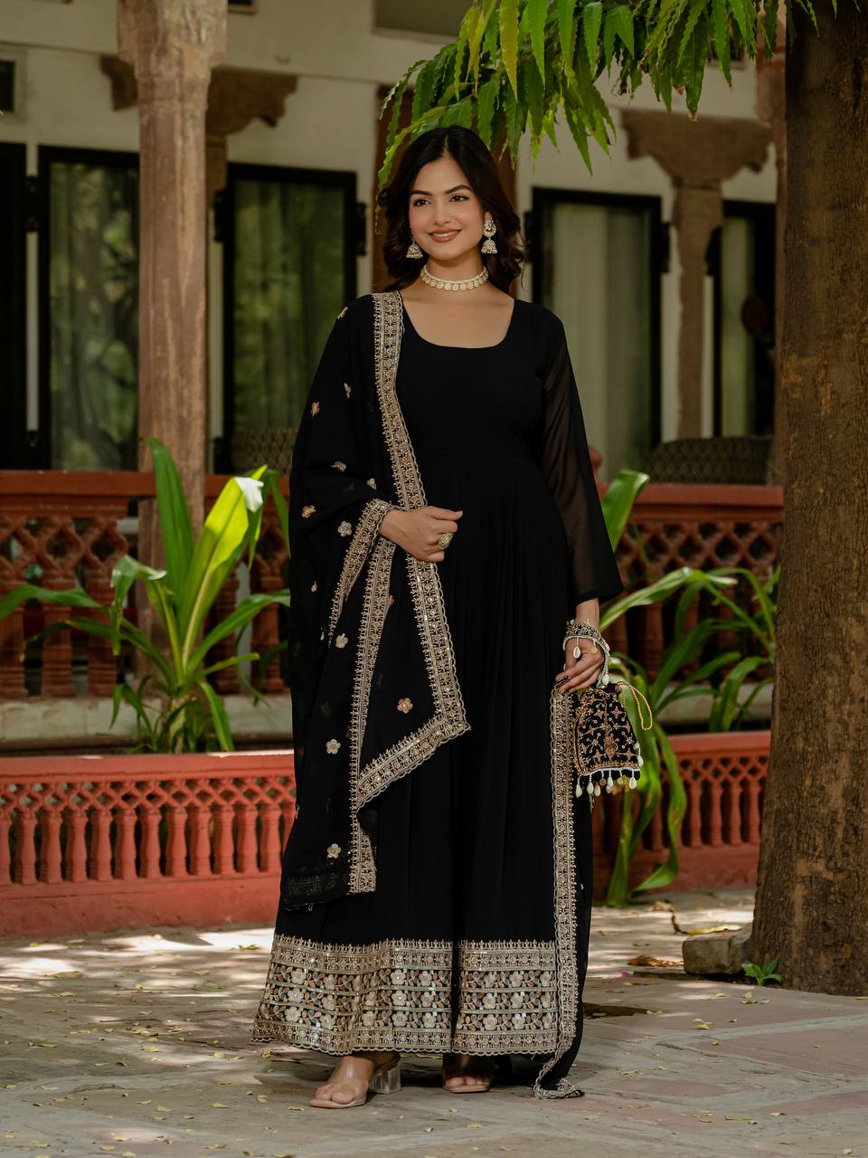 Wedding Wear Black Color Heavy Embroidery Work Beautiful Gown