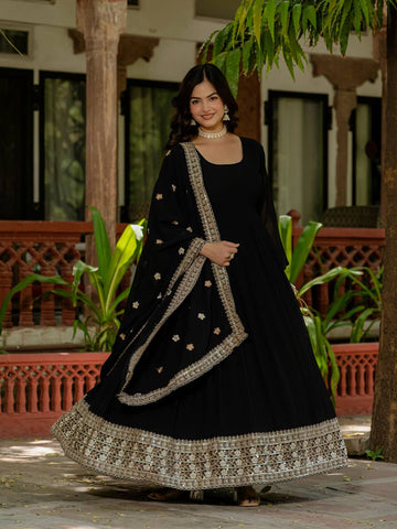 Wedding Wear Black Color Heavy Embroidery Work Beautiful Gown