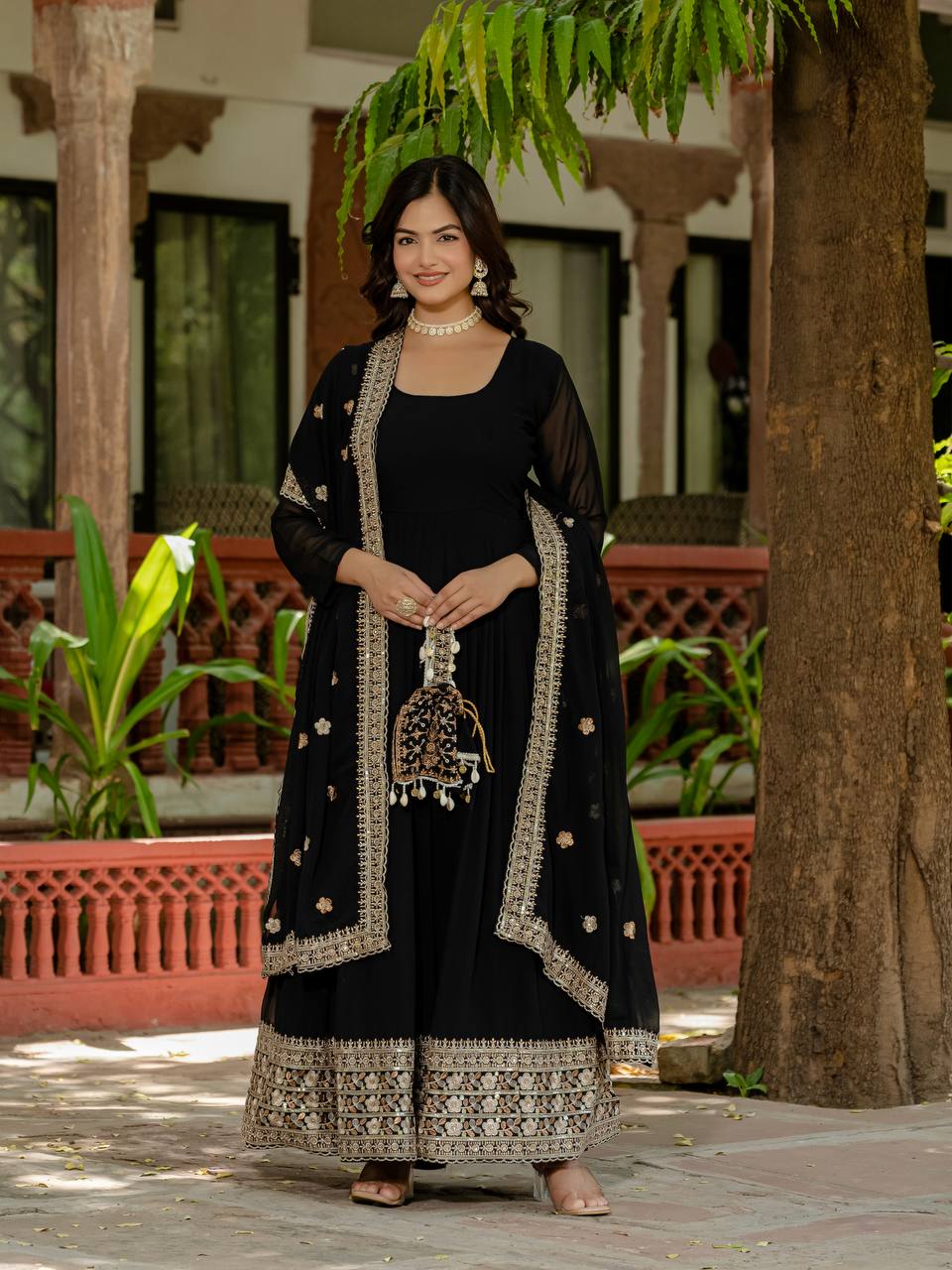 Wedding Wear Black Color Heavy Embroidery Work Beautiful Gown