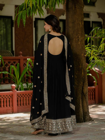 Wedding Wear Black Color Heavy Embroidery Work Beautiful Gown