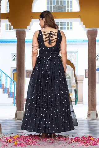 Black Color Bandhani Printed Gamathi Embroidery With Real Mirror Work Navratril Gown