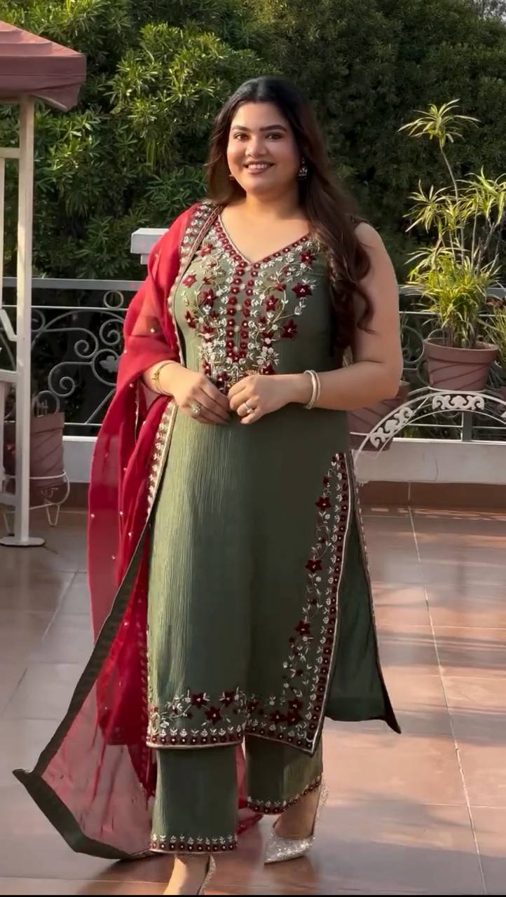 Function Wear Green Color Embroidered Sequin Work Salwar Suit