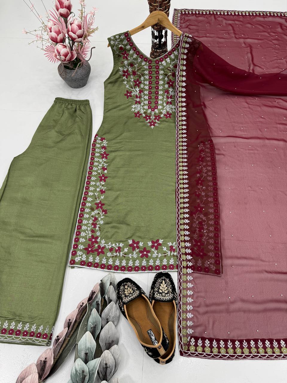 Function Wear Green Color Embroidered Sequin Work Salwar Suit