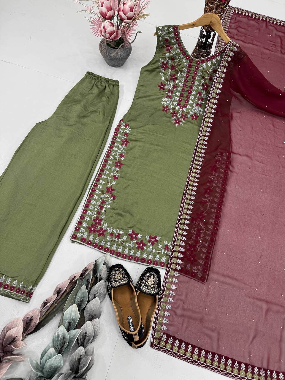 Function Wear Green Color Embroidered Sequin Work Salwar Suit