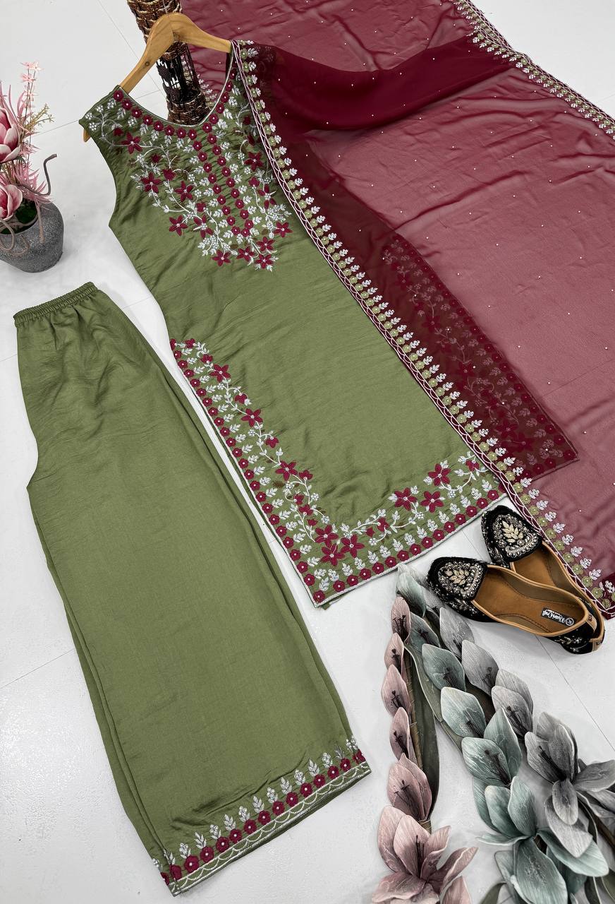 Function Wear Green Color Embroidered Sequin Work Salwar Suit