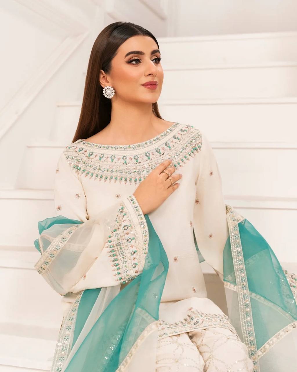 Wedding Wear Off White Color Sequence Work Palazzo Suit