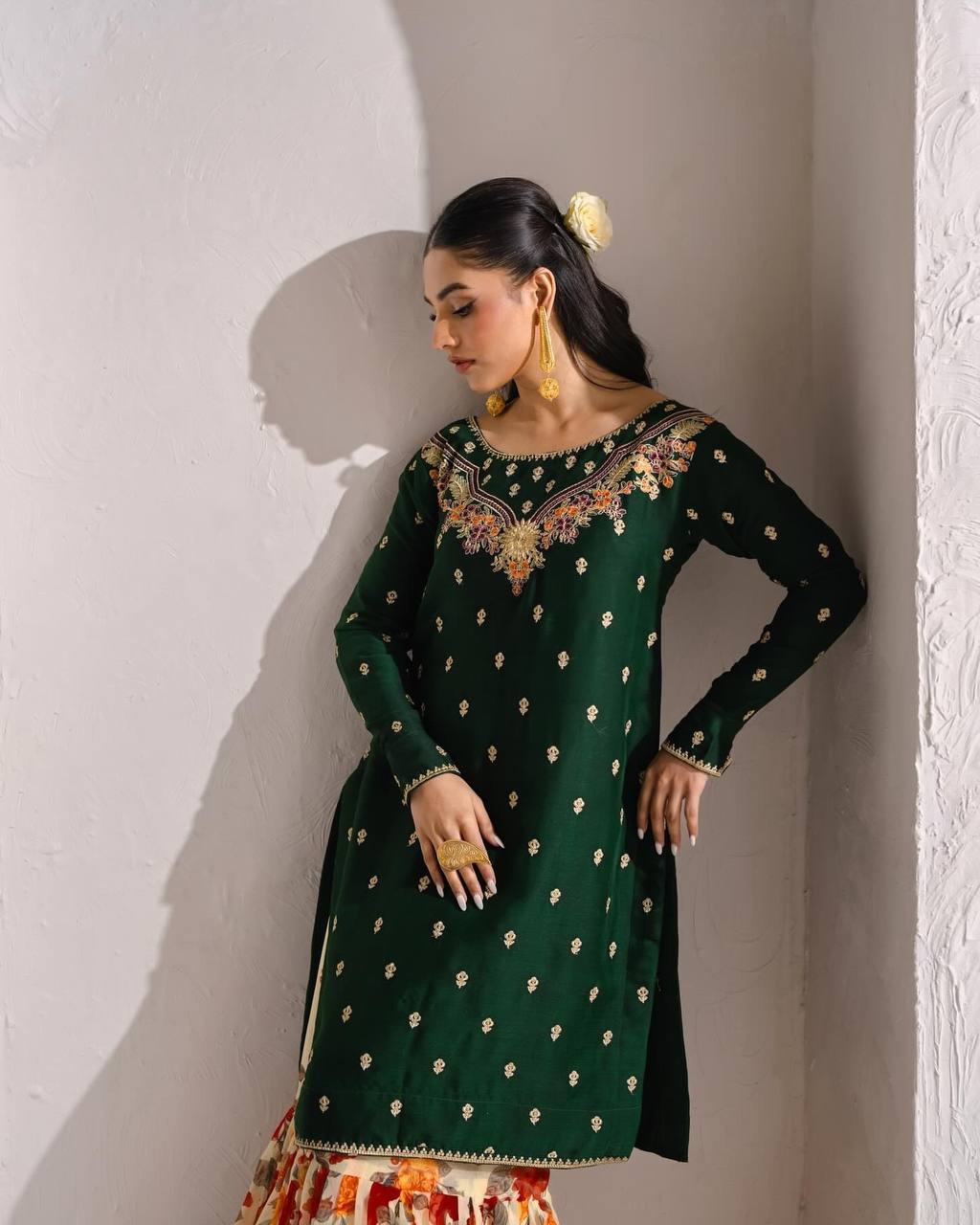 Mahendi Function Wear Green Color Embroidery Work Beautiful Sharara Suit