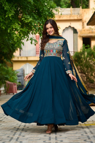 Function Wear Rama Color Thread Embroidered Work Beautiful Gown