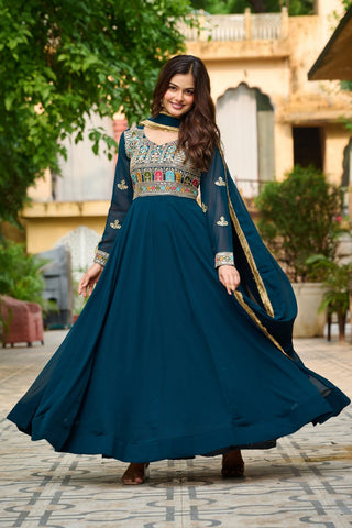 Function Wear Rama Color Thread Embroidered Work Beautiful Gown