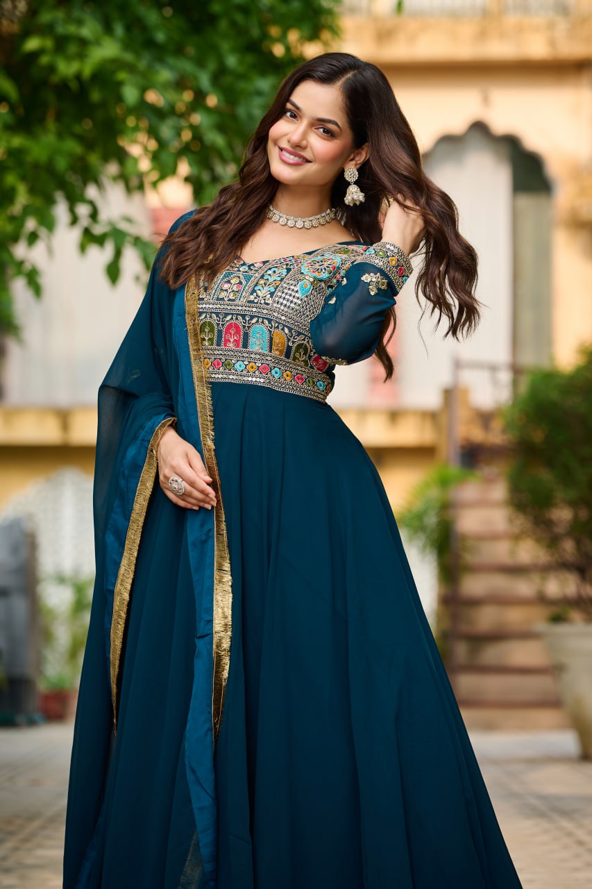 Function Wear Rama Color Thread Embroidered Work Beautiful Gown