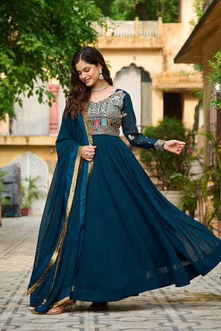 Function Wear Rama Color Thread Embroidered Work Beautiful Gown