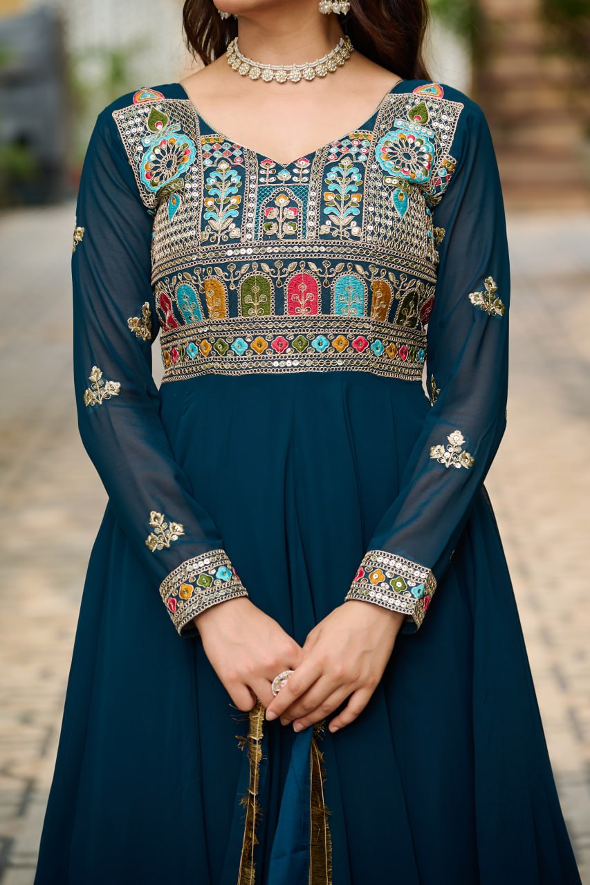 Function Wear Rama Color Thread Embroidered Work Beautiful Gown