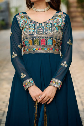 Function Wear Rama Color Thread Embroidered Work Beautiful Gown