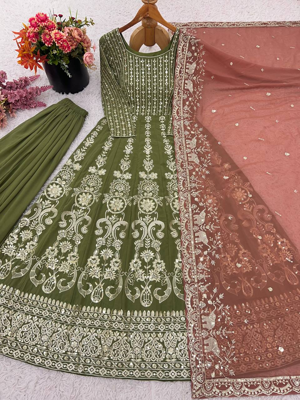 Festive Wear Faux Georgette with Heavy Embroidery Sequin Work Palazzo Suit