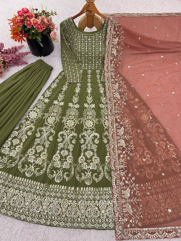 Festive Wear Faux Georgette with Heavy Embroidery Sequin Work Palazzo Suit