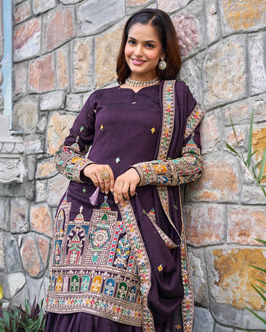 Wedding Wear Purple Color Embroidery With Coding Dori And Sequence Work Palazzo Suit