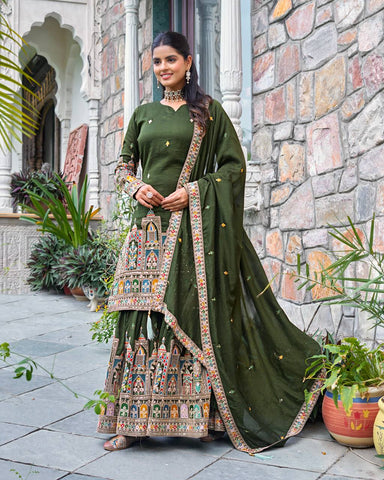 Wedding Wear Green Color Embroidery With Coding Dori And Sequence Work Palazzo Suit