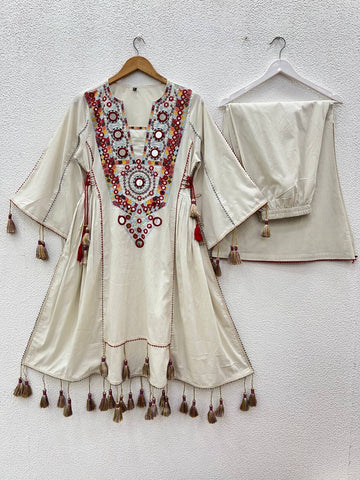 Fetive Wear Off White Color Embroidery With Sequence And Real Mirror Work Palazzo Suit