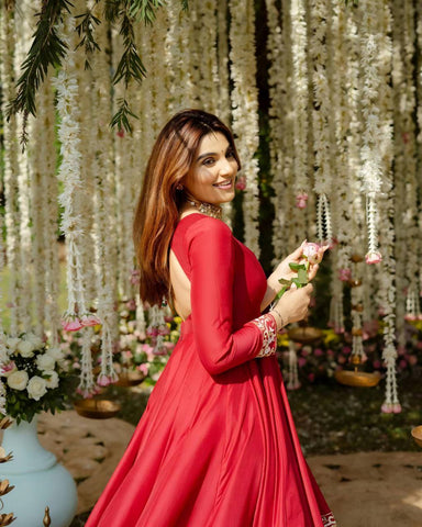 Wedding Wear Red Color Embroidered Sequins And Thread Work Anarkali Gown
