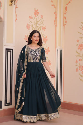 Engagement Wear Black Color Embroidery Zari And Sequin Work Gown