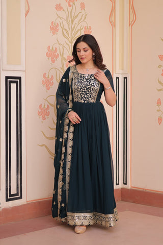 Engagement Wear Black Color Embroidery Zari And Sequin Work Gown