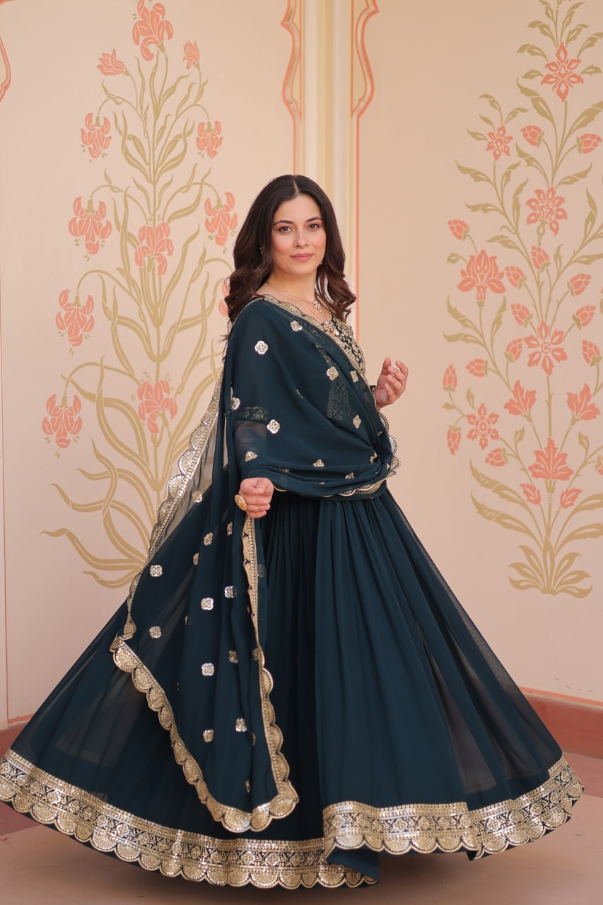 Engagement Wear Black Color Embroidery Zari And Sequin Work Gown