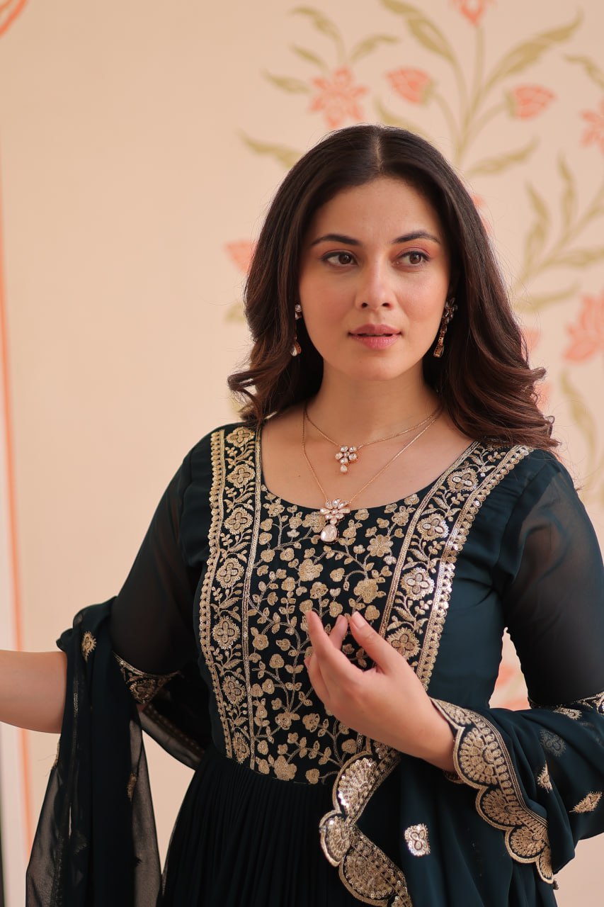 Engagement Wear Black Color Embroidery Zari And Sequin Work Gown