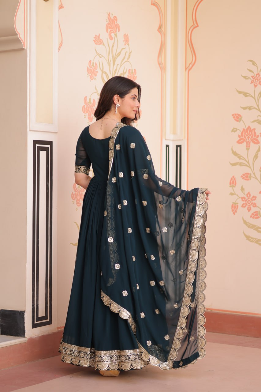 Engagement Wear Black Color Embroidery Zari And Sequin Work Gown