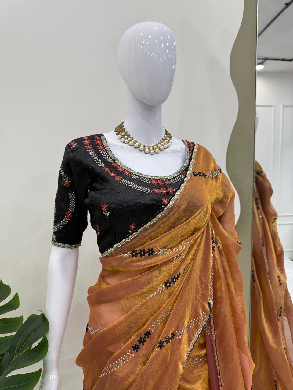Festive Wear Brown Color Thread And Sequin Embroidery Work Designer Saree