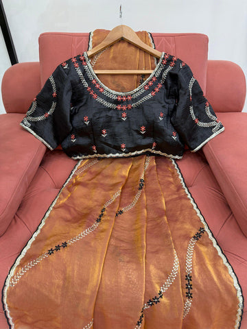 Festive Wear Brown Color Thread And Sequin Embroidery Work Designer Saree