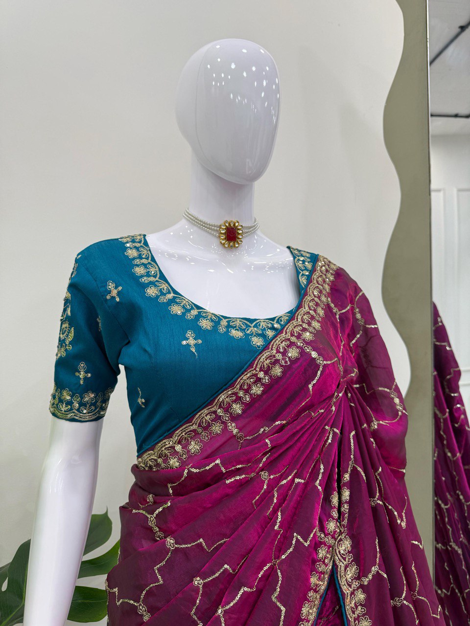 Ceremony Wear Wine Color Thread And Sequin Embroidery Work Beautiful Saree