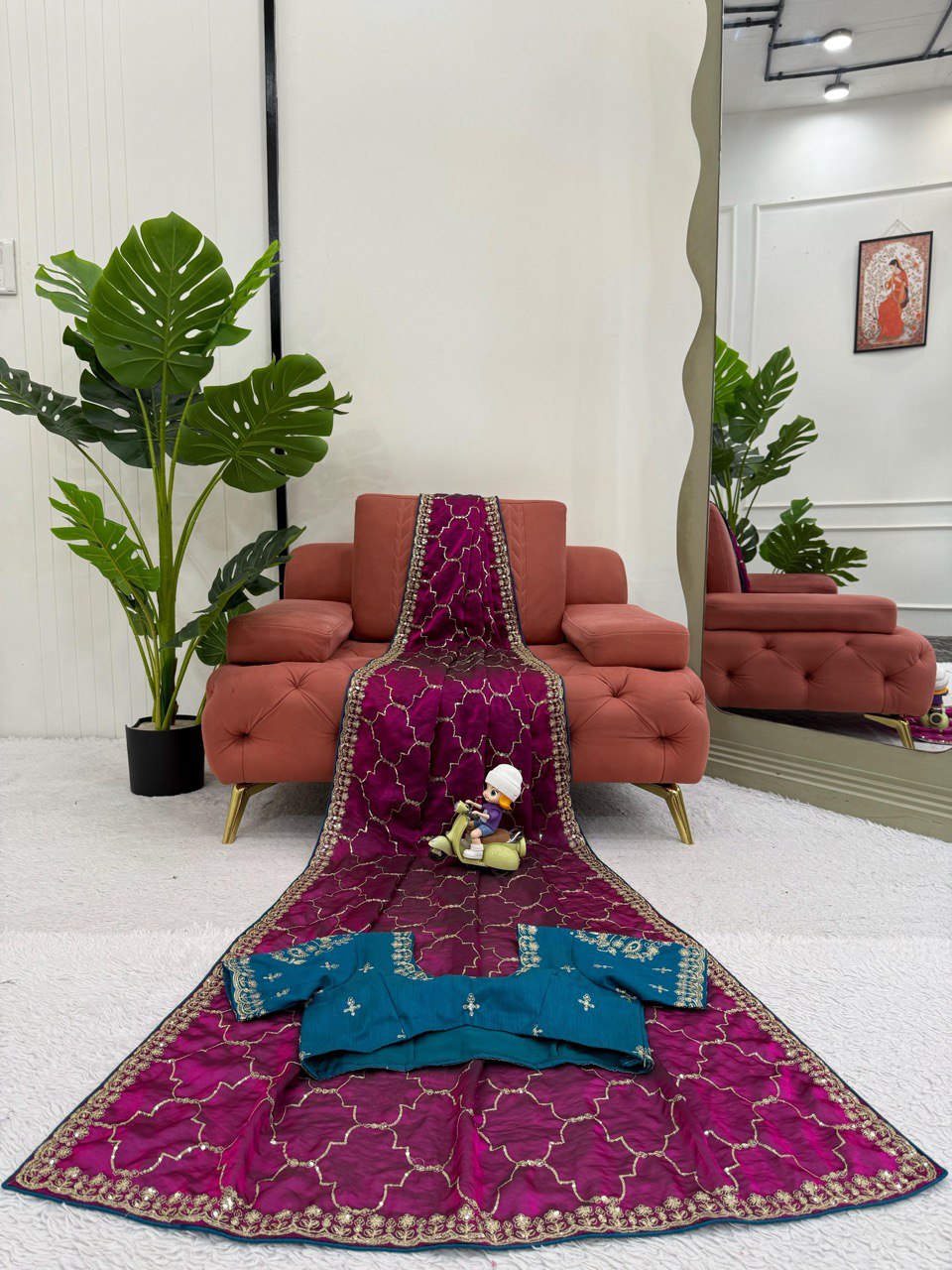 Ceremony Wear Wine Color Thread And Sequin Embroidery Work Beautiful Saree