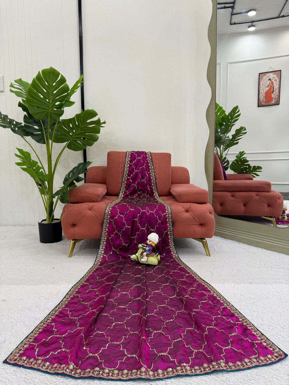 Ceremony Wear Wine Color Thread And Sequin Embroidery Work Beautiful Saree