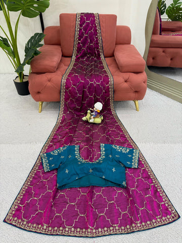Ceremony Wear Wine Color Thread And Sequin Embroidery Work Beautiful Saree