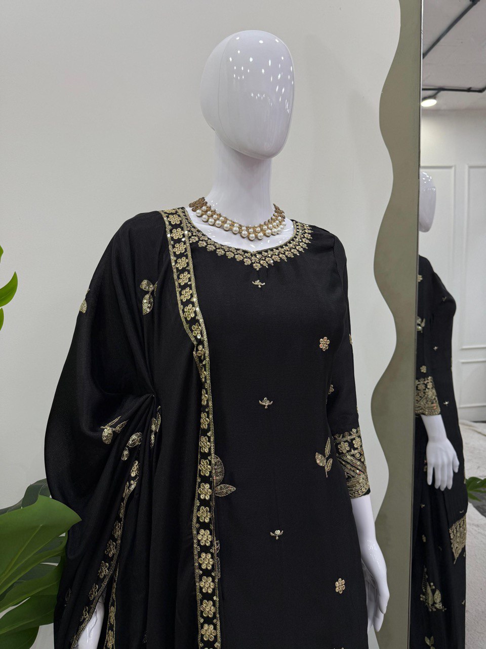 Festive Wear Black Color Thread And Sequin Embroidery Work Beautiful Palazzo Suit
