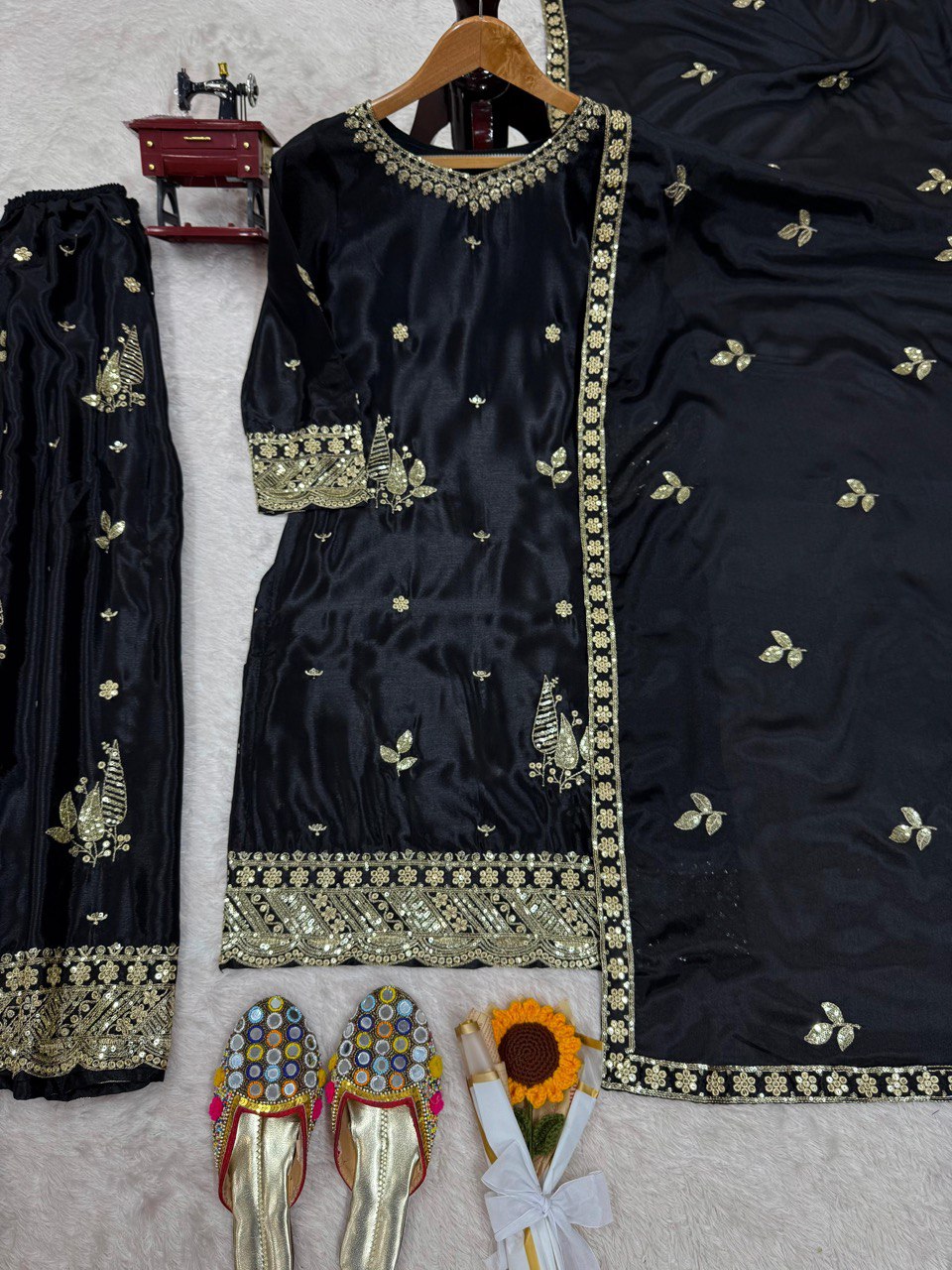 Festive Wear Black Color Thread And Sequin Embroidery Work Beautiful Palazzo Suit