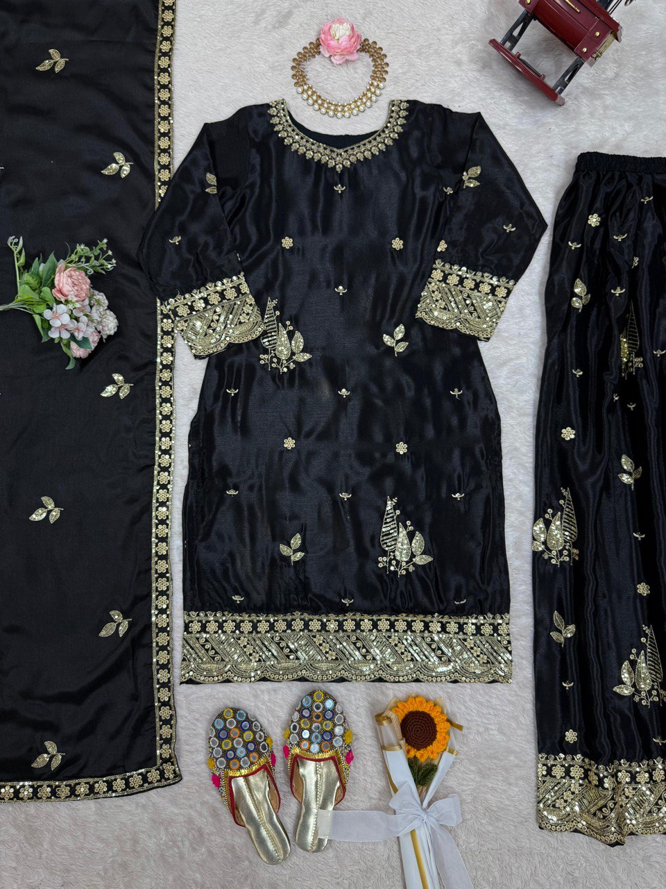 Festive Wear Black Color Thread And Sequin Embroidery Work Beautiful Palazzo Suit