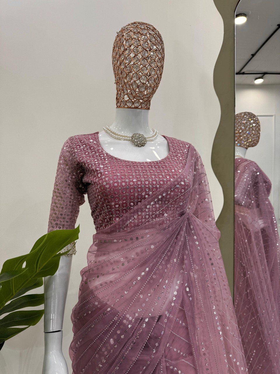 Wedding Wear Dusty Pink Color Embroidery Work Saree