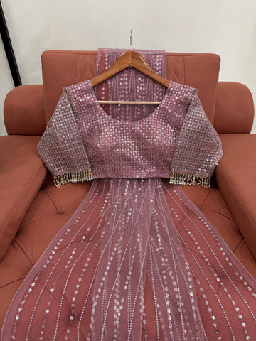 Wedding Wear Dusty Pink Color Embroidery Work Saree