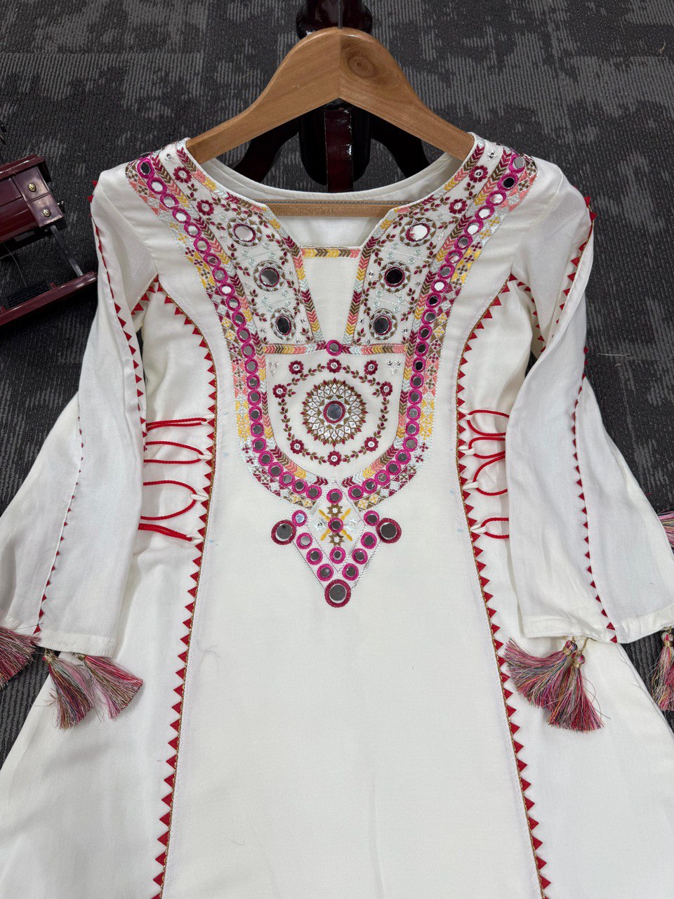 Occasion Wear Off White Color Embroidery With Real Mirror Work Beautiful Palazzo Suit