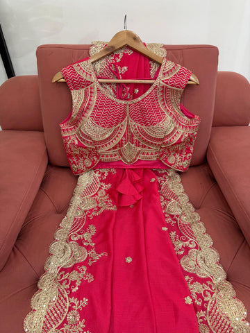 Fnction Wear Red Color Coding And Sequin Embroidery Work Saree