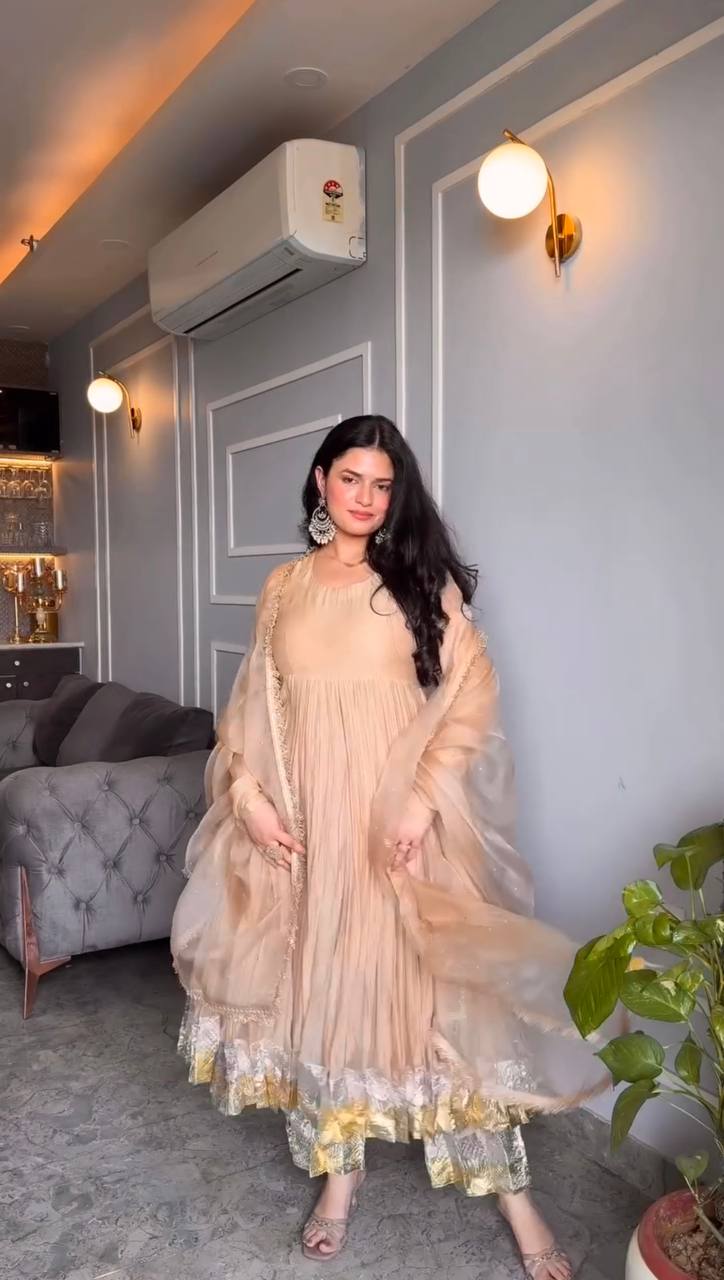 Sangeet Wear Peach Color Designer Anarkali Suit